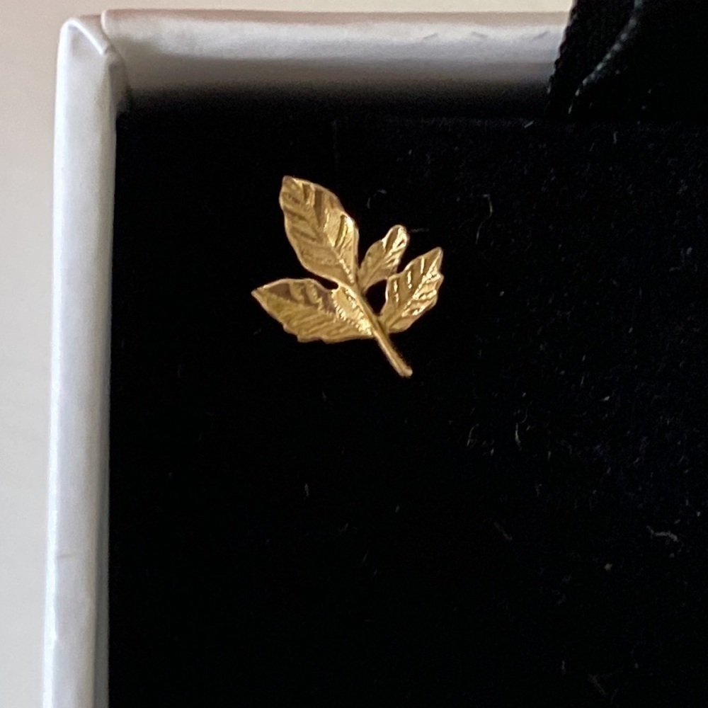 Pair Delicate Twig Leaf Earrings 9kt Solid Gold W… - image 5